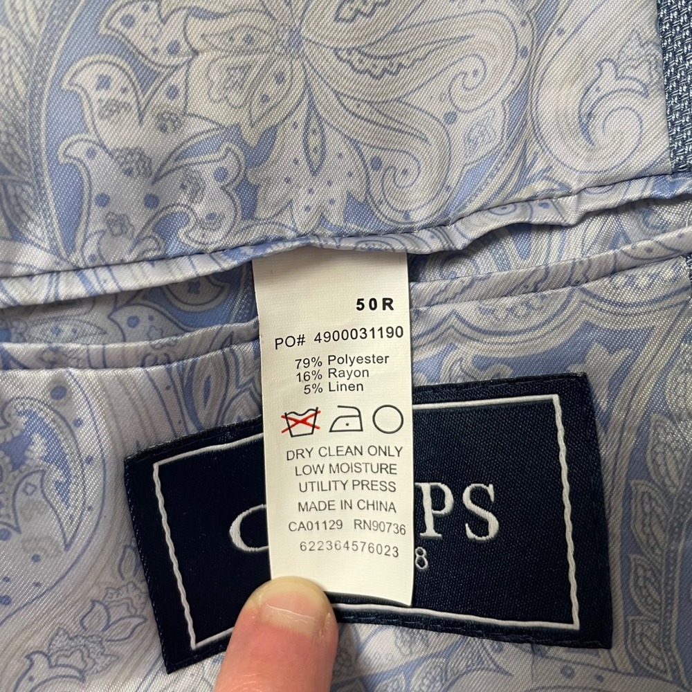 Chaps Sports Coat Blazer Mens 50R Light Blue Paisley Lining Linen Blend Preppy - Picture 6 of 10